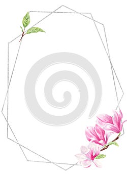 Floral branch watercolor hand drawn raster frame template