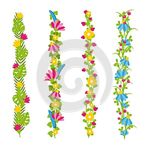 Floral brushes or borders with colorful flowers