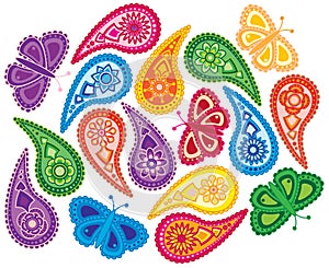 Floral and Butterfly Paisley Pattern vector Illustration