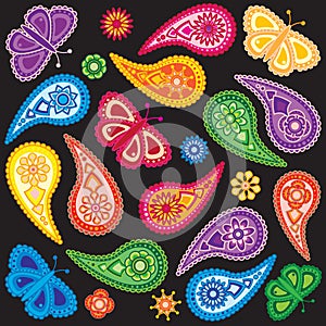 Floral and Butterfly Paisley Seamless Pattern vector Illustration