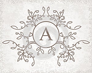 Floral calligraphic frame for monogram or other design with letter A