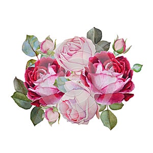 Floral card. Bouquet of watercolor roses. Illustration