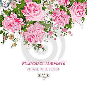 Floral card or invitation. Rose background photo