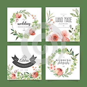 floral cards with wedding planner logotypes vector illustration