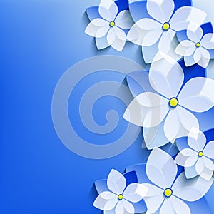 Floral celebratory background with blue 3d flowers photo