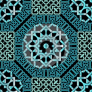 Floral celtic mandalas seamless pattern. Vector lines background. Repeat line art colorful arabic ornamets. Intricate curved lines photo