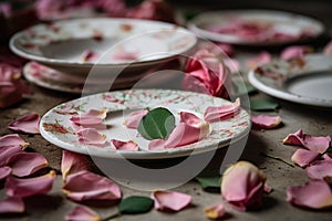 Floral Ceramic Plates on White Tablecloth