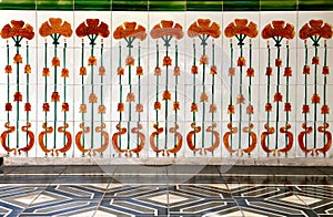 Floral ceramic tile frontage on a Chinese shop house