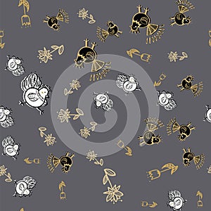 Floral chicken seamless repeat pattern