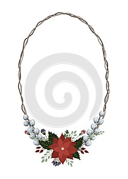 floral christmas poinsettia wreath christmas frame border vines eucalyptus cranberries winter berries winter leaves