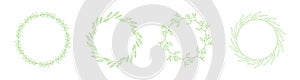Floral circle decorative wreaths. Vector set of round frames with leaves