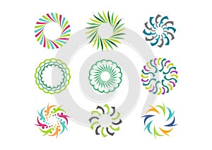 Floral circle logo template, Set of round abstract infinity flower pattern vector design