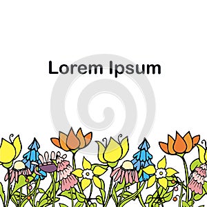 Floral colorful background, Lorem Ipsum hand drawn background ink graphic art design elements