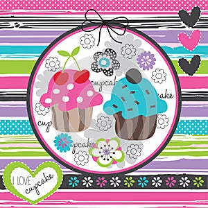 Floral and colorful cupcake illustration