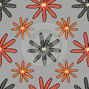 Floral colorful flowers on a gray background seamless vector repeat pattern