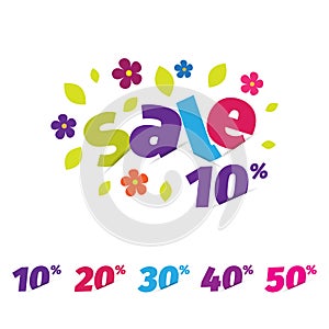 Floral colorful sale flyer, banner, card, poster spring with figures of discounts.