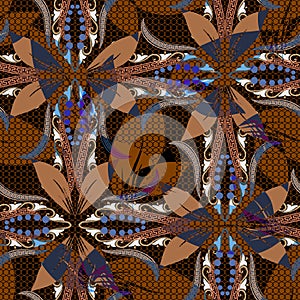 Floral colorful seamless pattern. Ornamental vector lace background. Repeat grid backdrop. Abstract modern ornaments in autumn