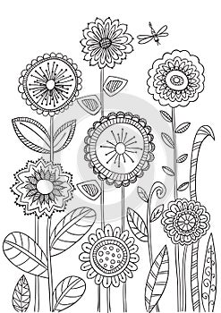 Floral coloring books page.