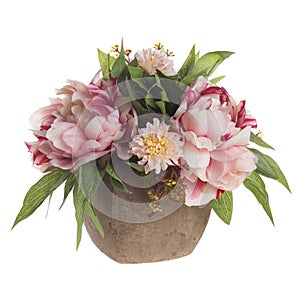 Floral composition with bicolored peonies