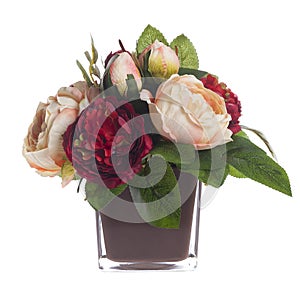 Floral composition with red and rose roses