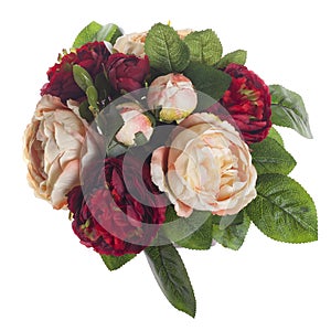 Floral composition with red and rose roses