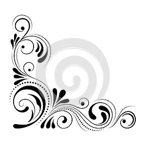 Floral corner design. Swirl ornament isolated on white background - vector illustration. Decorative border with curve