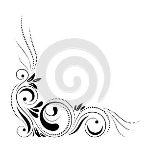 Floral corner design. Swirl ornament isolated on white background - vector illustration. Decorative border with curve