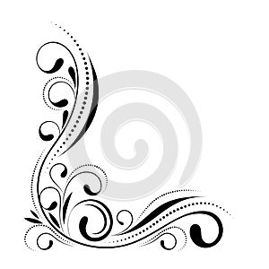 Floral corner design. Swirl ornament isolated on white background - vector illustration. Decorative border with curve