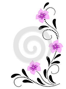 Floral corner ornament with bluebell flowers, leaves and abstract lines. Decorative element for decor and greeting or invitation