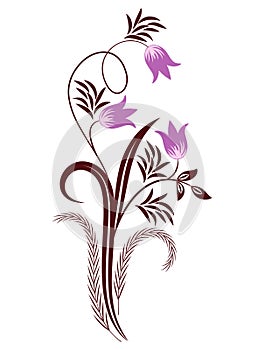 Floral corner ornament with bluebell flowers, leaves and abstract lines. Decorative element for decor and greeting or invitation