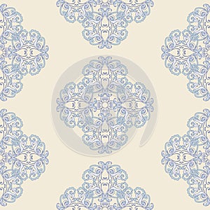 Floral damask seamless pattern. Vintage seamless blue colored baroque wallpaper.