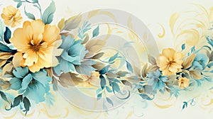 Floral Dance Heritage Wallpaper: Yellow And Blue Flowers In Elaborate Borders