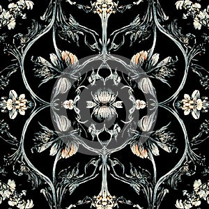 Floral dark academia gothic seamless pattern for background