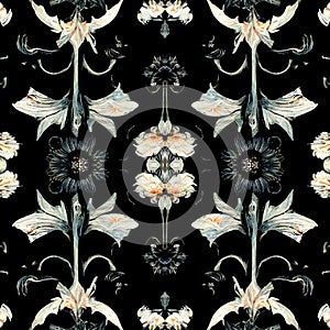 Floral dark academia gothic seamless pattern for background