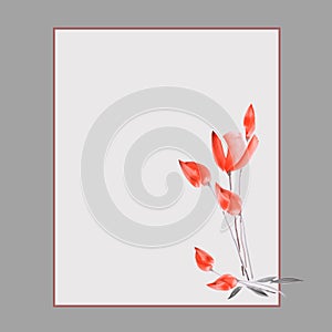 Floral decoration. Birthday card. Watercolor blossoming spring red tulips a gray background -1