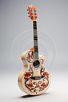 Floral decoration of a classical guitar, isolated on a background.