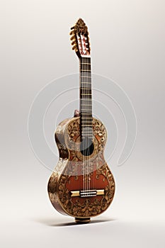 Floral decoration of a classical guitar, isolated on a white background.