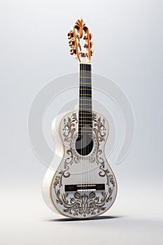 Floral decoration of a classical guitar, isolated on a white background.