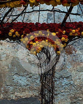 Floral decoration on garden house