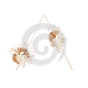 Floral decoration vector frame. Dried lunaria, orchid, pampas grass wedding wreath. Exotic dry flowers