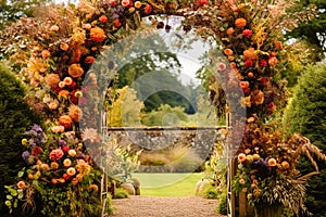 Floral decoration, wedding decor and autumn holiday celebration, autumnal flowers and event decorations in the English