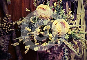 Floral decoration with white roses in vintage style