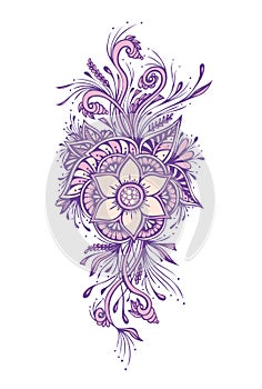 Floral decorative bouquet in pink lilac white for tattoo and others