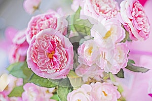 floral delicate background of pink and white roses.