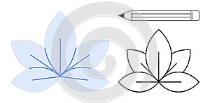 Floral Design Process with Leaf Outline, Sketching, and Drawing Pencil Tool