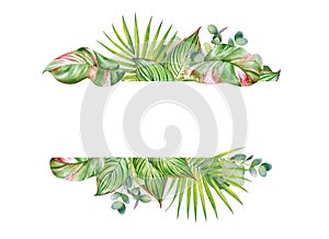 Floral design with watercolor green tropical leaves and branches