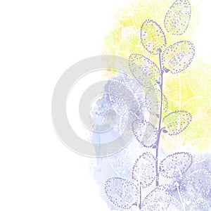 Floral design with willow twigs on  watercolor background. Vector illustration with place for text.  Greeting card, invitation or