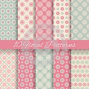 Floral different vector seamless patterns