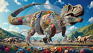 Floral Dinosaur in Prehistoric Scene photo