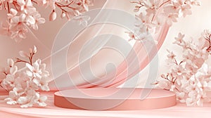 Pink Podium with Cherry Blossoms, Elegant Product Display